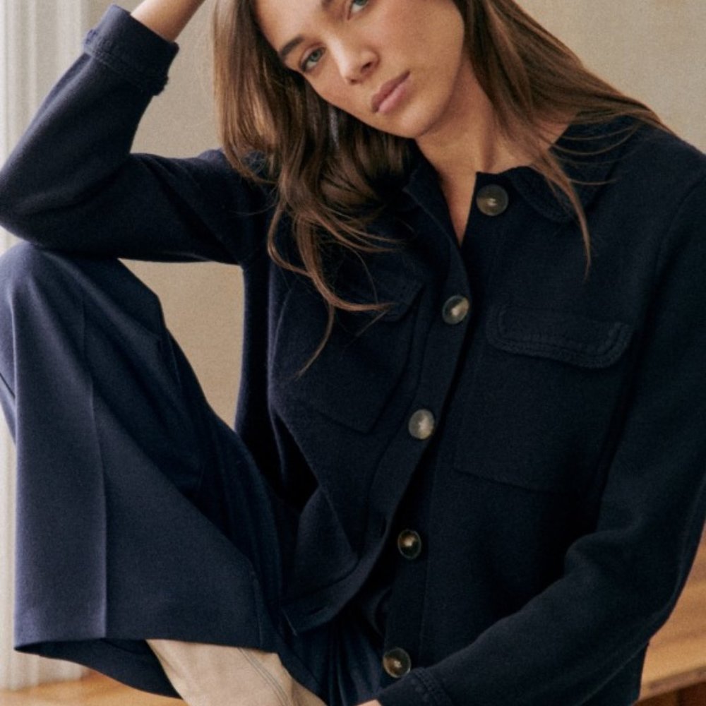 Sezane Betty Cardigan in Navy Crochet